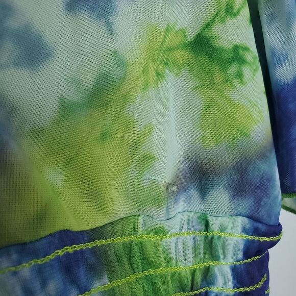 Cha Vente M Tie Dye Top Green Blue Boho V Neck - Picture 6 of 10